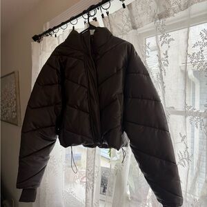 Elegant Dark Brown Puffer Jacket